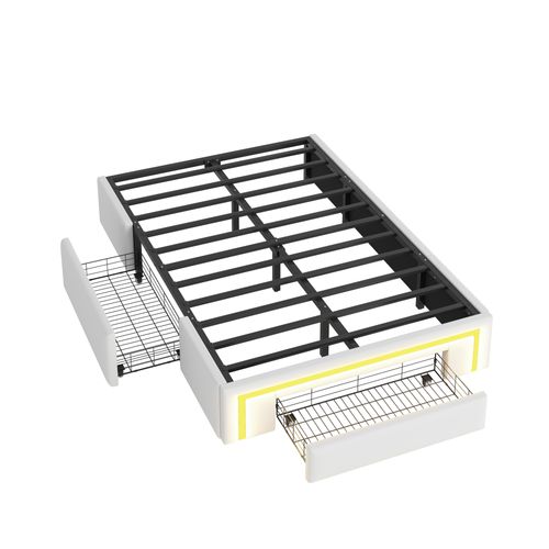 Lit Coffre 90x200 Cm Avec Structure à Tiroirs LED Blanc