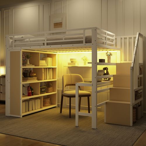 Lit Mezzanine 140x200 Cm Avec Structure En Métal Avec Bureau