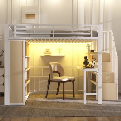 Lit Mezzanine 140x200 Cm Avec Structure En Métal Avec Bureau