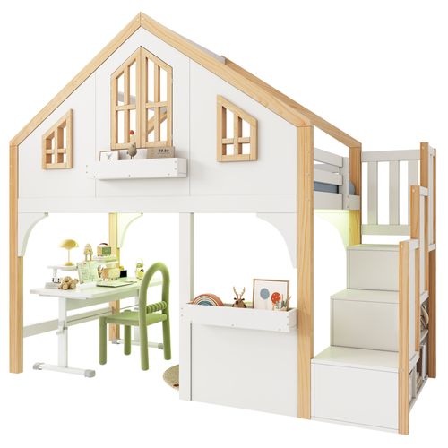 Lit Mezzanine 90x200 Cm Avec Escalier De Rangement Blanc