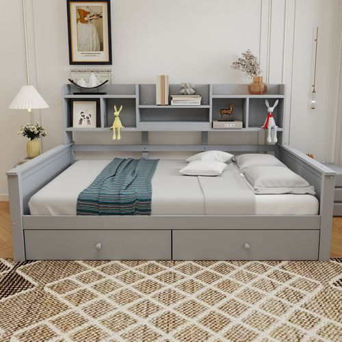 Canapé-lit 90x200 Cm Avec Structure En Bois Tissu Gris