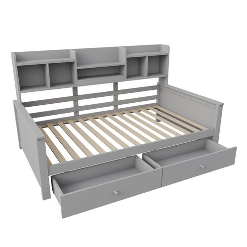 Canapé-lit 90x200 Cm Avec Structure En Bois Tissu Gris