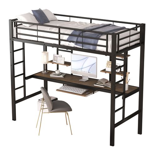 Lit Mezzanine 90x200 Cm Avec Structure En Métal Noir