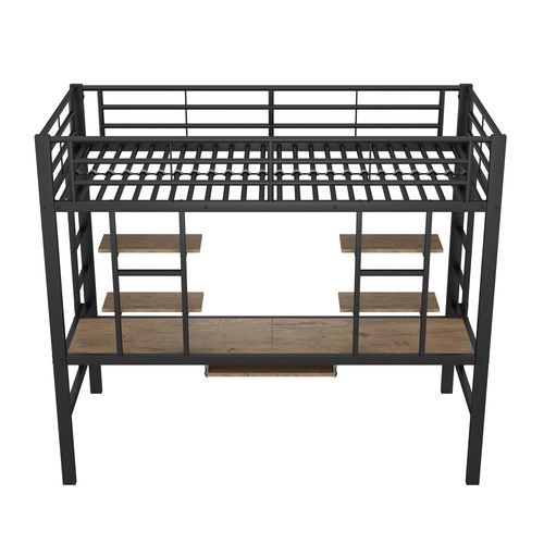 Lit Mezzanine 90x200 Cm Avec Structure En Métal Noir