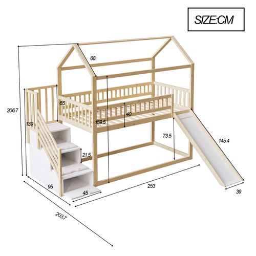 Lit superposé 90x200 Cm Avec Structure En Bois Et Échelle De Rangement