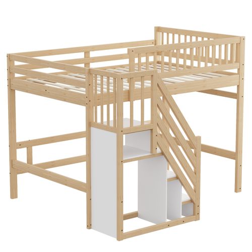 Lit Enfant 140x200 Cm Avec Échelle De Rangement Et Clôture Haute