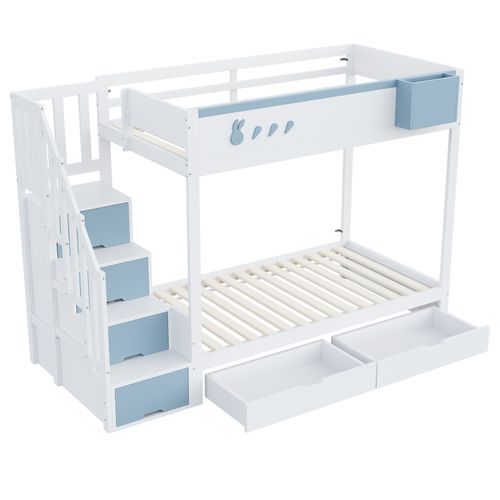 Lit Superposé 90x200 Cm Avec Structure En Bois Et Motifs De Lapins Et Carottes