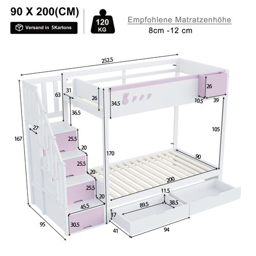 Lit Superposé 90x200 Cm Avec Design à Motifs De Lapin Et Carotte