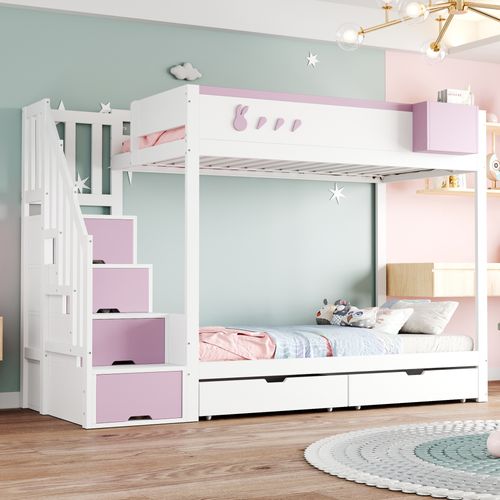 Lit Superposé 90x200 Cm Avec Design à Motifs De Lapin Et Carotte