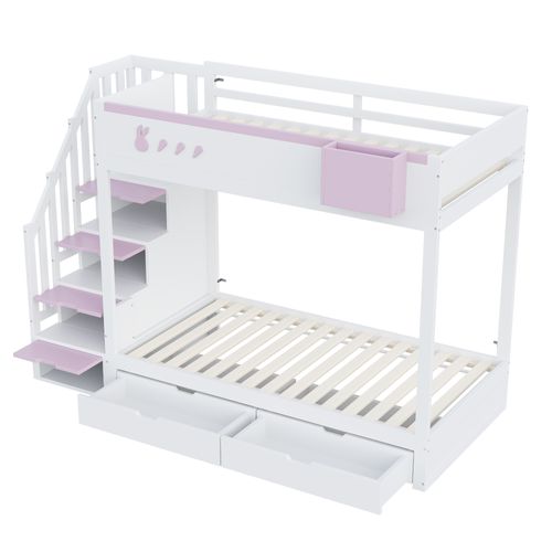 Lit Superposé 90x200 Cm Avec Design à Motifs De Lapin Et Carotte