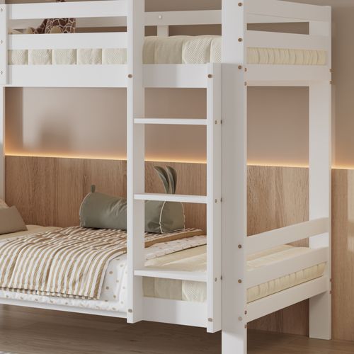 Lit Superposé 90x200 Cm En Bois Massif Avec Étagères Et Échelle Stable