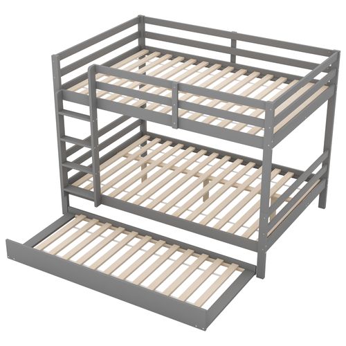 Lit Superposé 140x200 Cm Avec Lit Escamotable Et Structure En Bois Gris