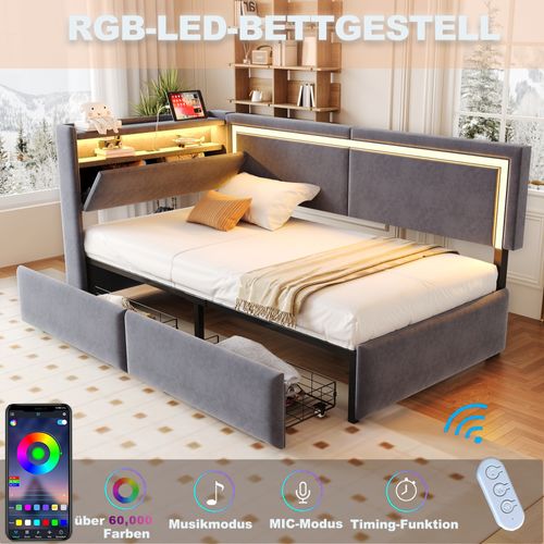 Canapé-lit 90x200 Cm Avec Structure à Rangement Tissu Velours Gris