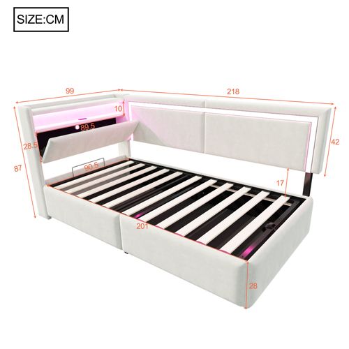 Canapé-lit 90x200 Cm Avec Structure Avec Coffre Hydraulique Tissu Velours Beige