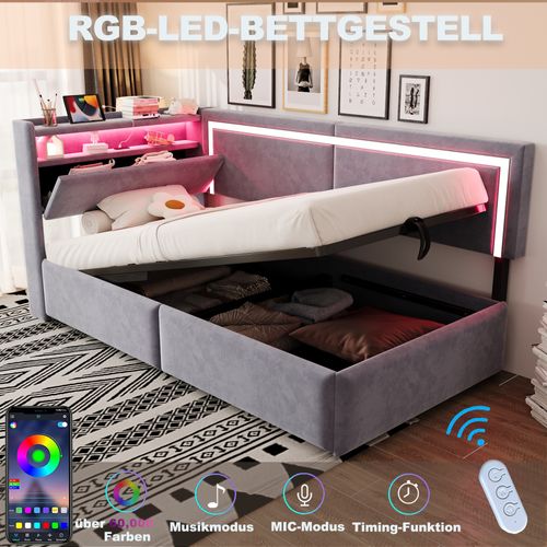 Canapé-lit 90x200 Cm Avec Structure Avec Coffre De Rangement Tissu Velours Gris Clair