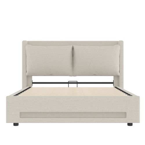 Lit Coffre 160x200 Cm Avec Sommier Relevable Beige