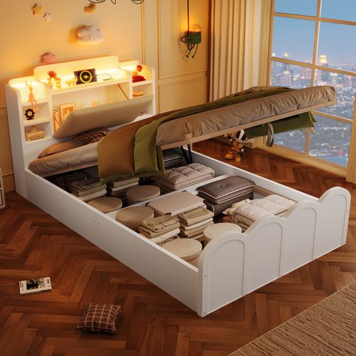 Lit Coffre 90x200 Cm Avec Rangement Hydraulique Blanc