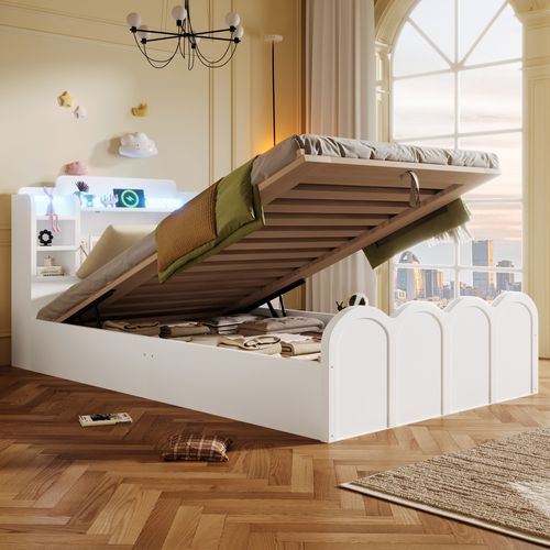 Lit Coffre 90x200 Cm Avec Rangement Hydraulique Blanc