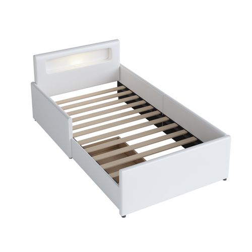 Lit Enfant Rembourré 90x200 Cm Avec Tiroirs De Rangement Et Veilleuse