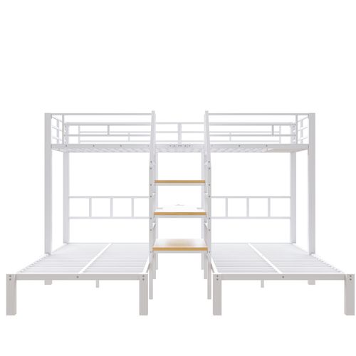 Lit Superposé 90x200 Cm Avec Structure Métal Et Mdf Blanc