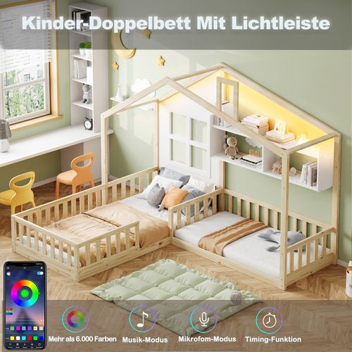 Lit Simple 90x200 Cm Avec Structure Au Sol Maison Et Étagères