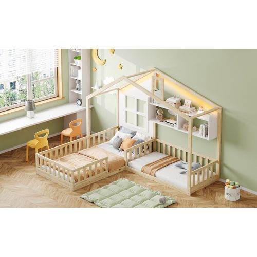 Lit Simple 90x200 Cm Avec Structure Au Sol Maison Et Étagères