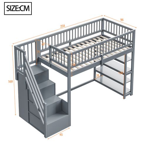Lit Mezzanine 90x200 Cm Avec Espace De Rangement Intégré Et Sécurité Renforcée