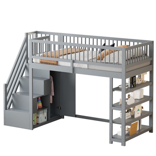 Lit Mezzanine 90x200 Cm Avec Espace De Rangement Intégré Et Sécurité Renforcée