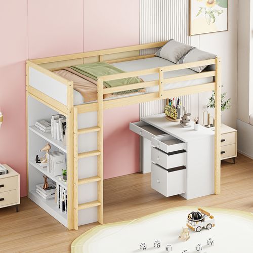 Lit Mezzanine 90x200 Cm Avec Rangement Intégré Et Bureau Pour Enfants
