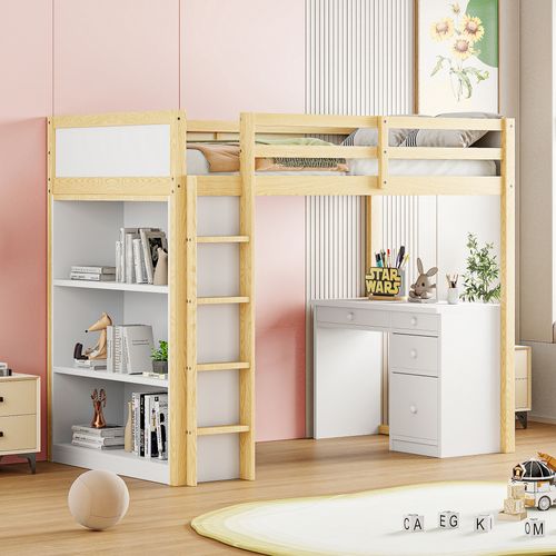 Lit Mezzanine 90x200 Cm Avec Rangement Intégré Et Bureau Pour Enfants