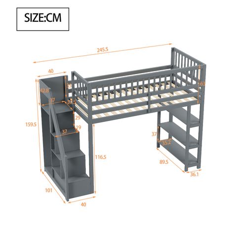 Lit Mezzanine 90x200 Cm Avec Structure En Bois Multifonctionnelle