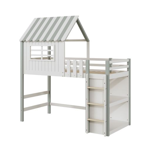 Lit Enfant 90x200 Cm Avec Structure En Bois Massif Et Toit Amusant