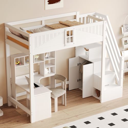 Lit Loft 90 X 200 Cm Avec Sécurité Et Espace De Rangement