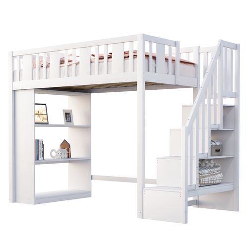 Lit Mezzanine 90x200 Cm Avec Structure En Bois Et Espace De Rangement