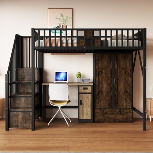 Lit Mezzanine 90x200 Cm Avec Rangement Intégré Et Échelle De Stockage