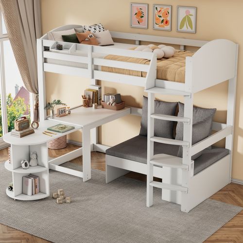 Lit Mezzanine 90x200 Cm Avec Rangement Et Bureau Intégré Pour Enfants