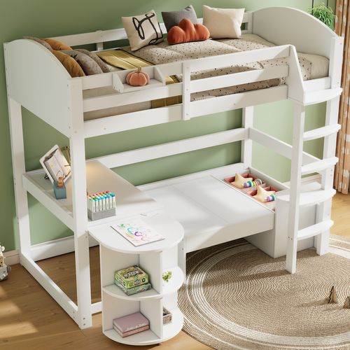 Lit Mezzanine 90x200 Cm Avec Rangement Et Bureau Intégré Pour Enfants