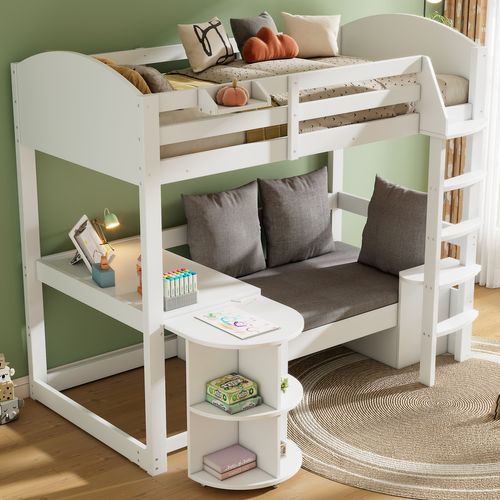 Lit Mezzanine 90x200 Cm Avec Rangement Et Bureau Intégré Pour Enfants