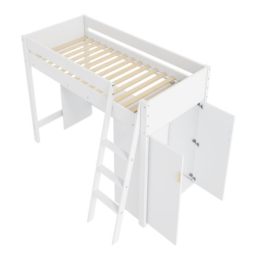 Lit Mezzanine 90x200 Cm Avec Bureau Et Armoire De Rangement