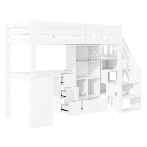 Lit Mezzanine 90x200 Cm Avec Bureau Intégré Et Espace De Rangement