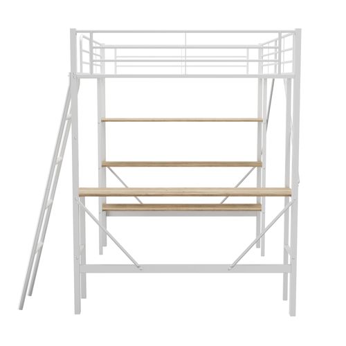 Lit Mezzanine 90x200 Cm Avec Bureau Et Étagères En Métal Blanc