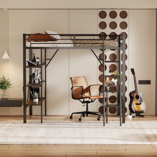 Lit Mezzanine 90x200 Cm Avec Bureau Et Rangements Intégrés Pour Enfants Et Adolescents