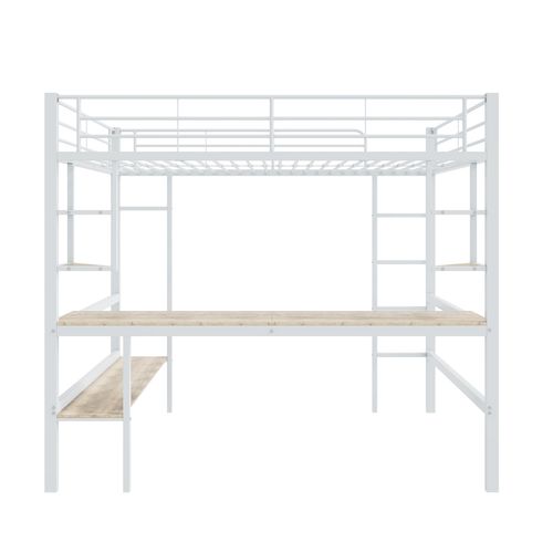 Lit Mezzanine 90x200 Cm Avec Bureau Et Étagères Pour Adolescents Et Adultes