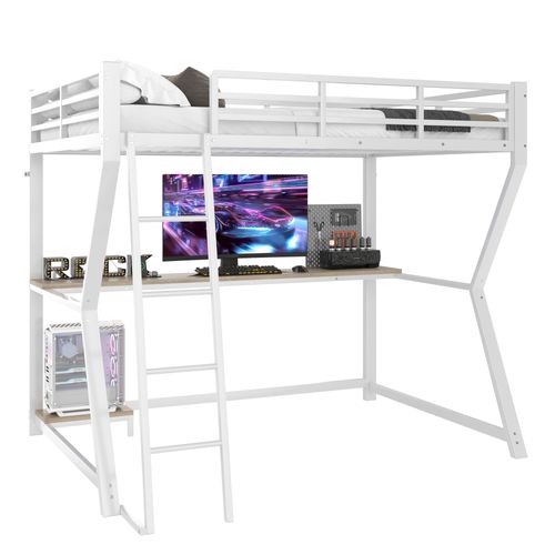 Lit Mezzanine 90x200 Cm Avec Bureau Et Éclairage LED Intégré