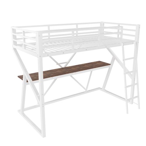 Lit Mezzanine 90x200 Cm Avec Structure En Métal Et Bureau Intégré