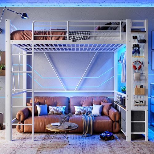 Lit Mezzanine 90 X 200 Cm Avec Structure En Métal Et Rangement Pratique