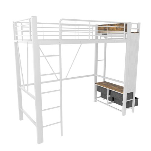 Lit Mezzanine 90 X 200 Cm Avec Structure En Métal Et Rangement Pratique