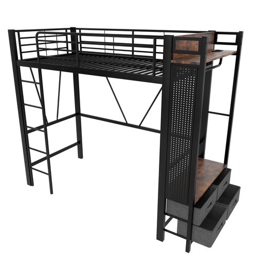 Lit Mezzanine 90x200 Cm Avec Structure En Métal Et Espace De Rangement