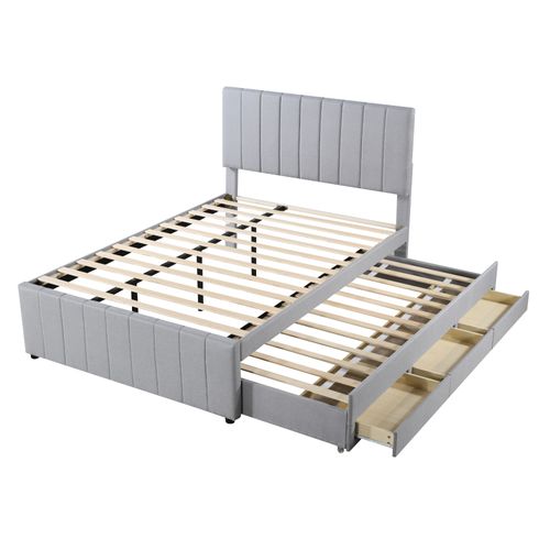 Lit Gigogne 140x200 Cm Avec Tiroirs Tissu Gris