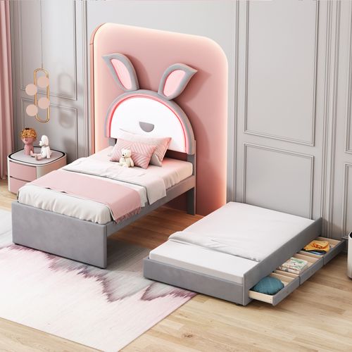 Lit Gigogne 90x200 Cm Et Tiroirs De Rangement Gris